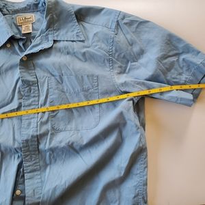 LL Bean blue cotton short sleeve medium button up
